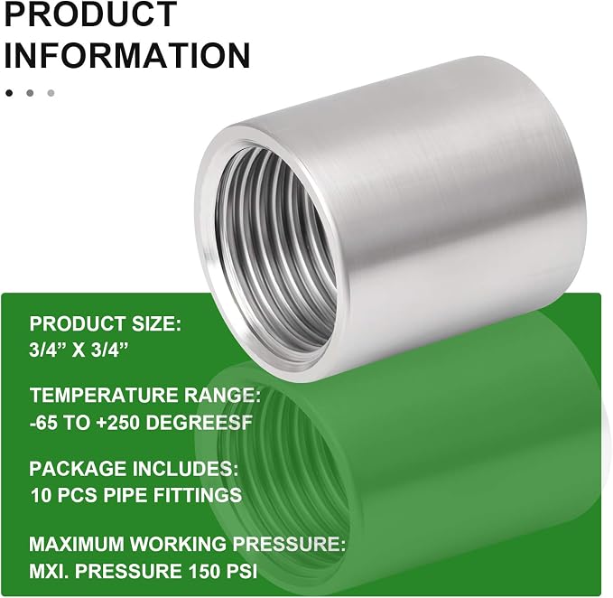 10PCS 304 Stainless Steel Cast Pipe Fitting, 3/4" x 3/4" NPT Female Threaded - Image 6