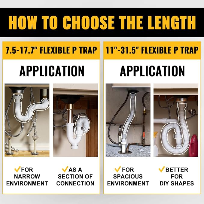 VIVIDA Flexible Drain Pipe 1-1/2 Inch, Kitchen Sink P Trap - Image 7