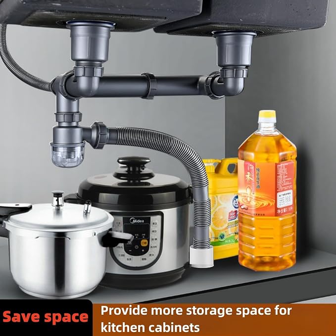 Double Sink Drain Kit Space Saving Kitchen Sink Drain Kit Expandable Flexible 1 - Image 4