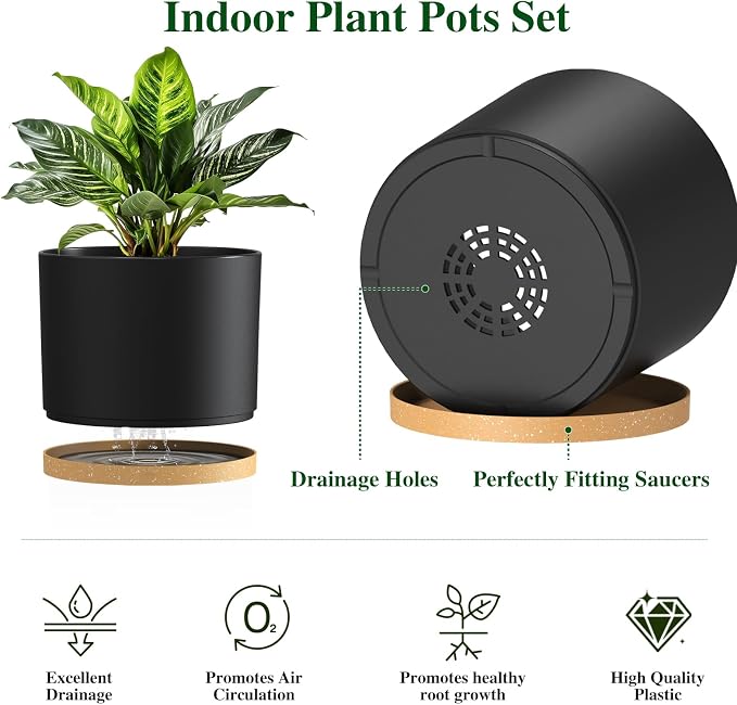 Plant Pots, 10/9/8 Inch 3 Pack Cylindrical Flower Pots - Image 3