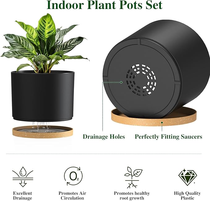 Plant Pots, 10/9/8 Inch 3 Pack Cylindrical Flower Pots - Image 3