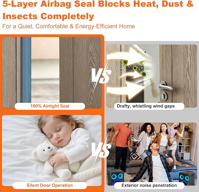 5-Layer Self-Adhesive Weather Stripping Door Seal, Soundproof Draft Stopper - Image 6