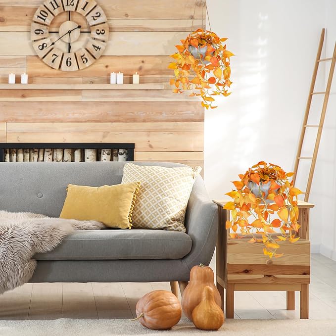 TNNTOPELE 2 Pack Autumn Fake Hanging Plants - Image 3
