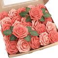 Artificial Flowers 25pcs Real Looking Mixed Living Coral Foam Fake Roses by Floroom