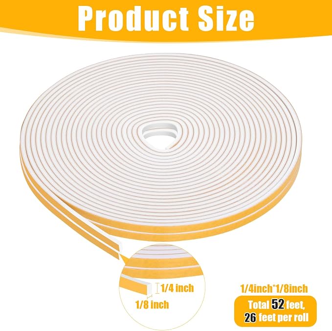 52Feet Weather Stripping Seal for Door Window, High Density Foam Tape, - Image 2