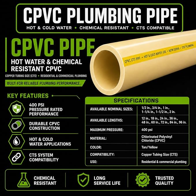 1-1/4 Inch FlowGuard Gold CPVC Pipe, Copper Tubing Size, Hot Water Chemical - Image 2
