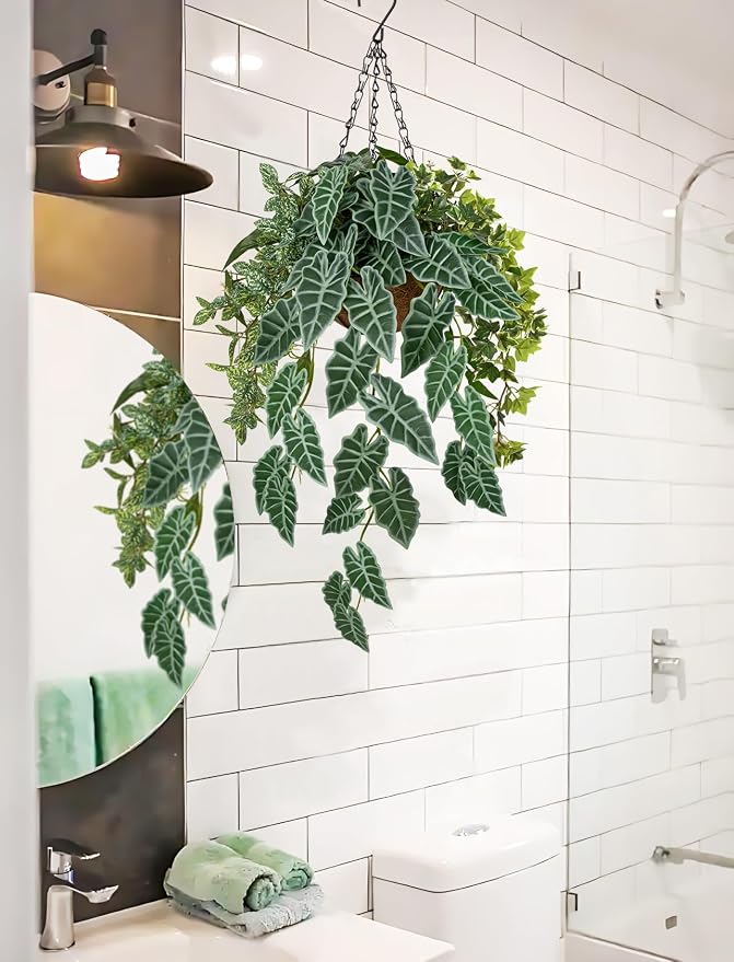 Fake Hanging Plant with Pot, Large Hanging Artificial Plants with Basket & - Image 6
