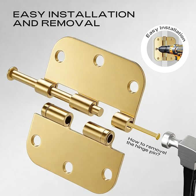 18 Pack Polished Brass Door Hinges 3.5 Inch 5/8" Radius No-Squeak | Ball - Image 6