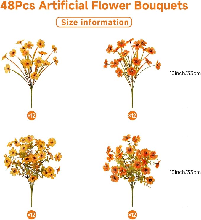 Alupssuc 48 Bundles Artificial Fall Flowers, UV Resistant Faux Mums Porch | - Image 2