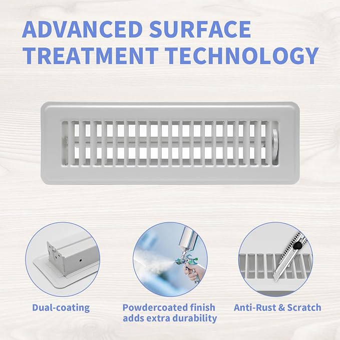 Howeall 2" x 10" 2 Pack Floor Vents Floor Registers, Heavy Duty Metal Heat Air - Image 3