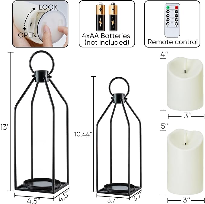Homemory Modern Farmhouse Black Metal Lanterns 2PCS - Image 5