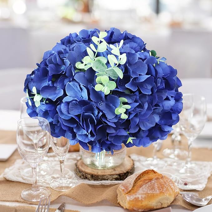 AVIVIHO 65pcs Fake Flowers Navy Blue Hydrangea Artificial Flowers Bulk Silk - Image 2