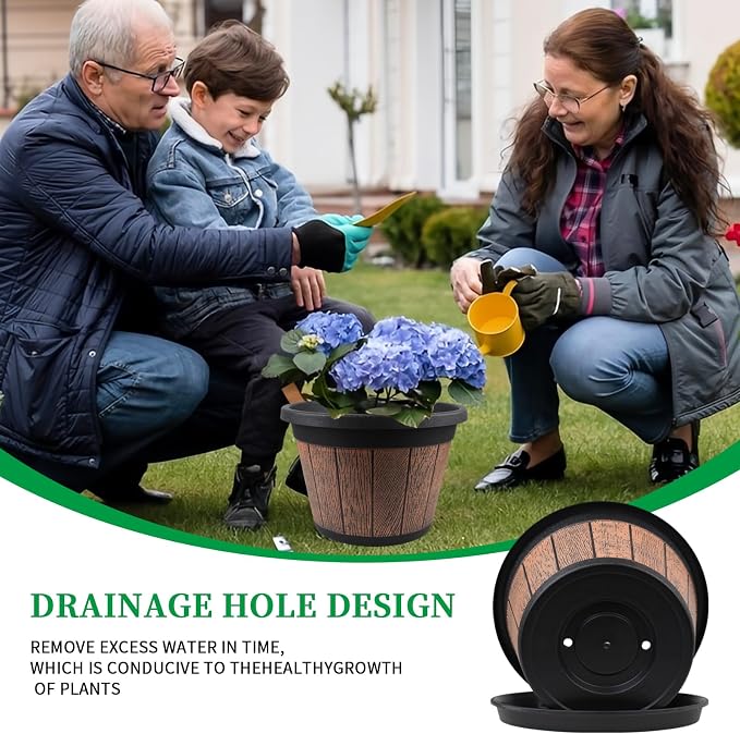 4 Pack 12 inch Plant Pot, Large Whiskey Barrel Planters Indoor Outdoor | - Image 2