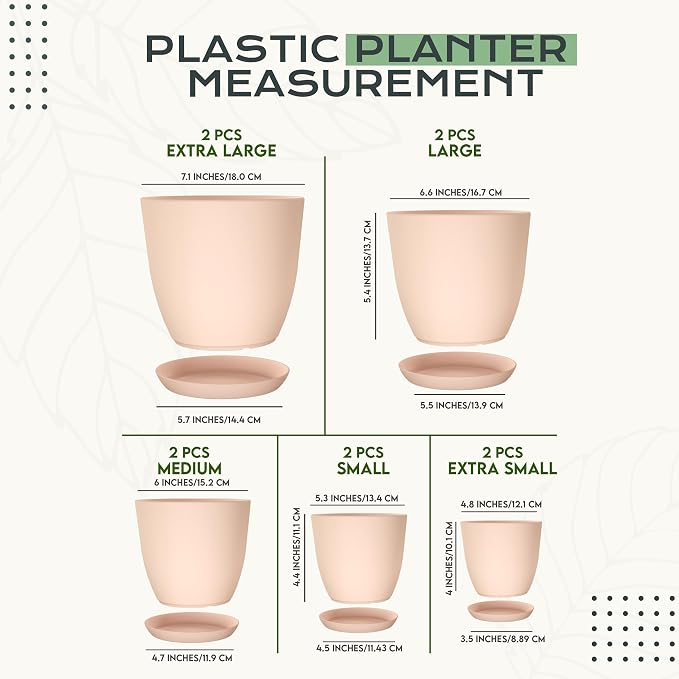 Plant Pots Indoor with Drainage, 10 Pack Multi-Size Planters Set - Image 2