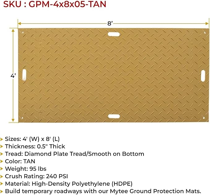 10 Pk 4' x 8' - 1/2" Thick Heavy Duty Tan Ground Protection Mats - Easily - Image 5