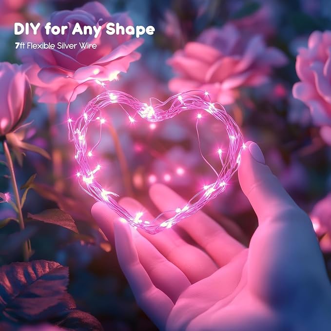 Brightown Valentine's Day 12 Pack Pink Led Fairy Lights Battery Operated String - Image 4