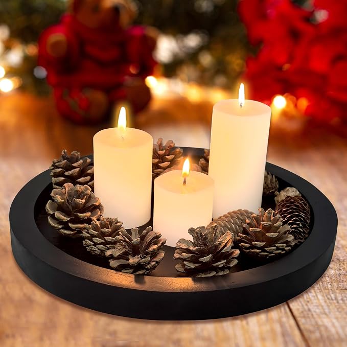 Black Round Wood Decorative Tray - Image 4