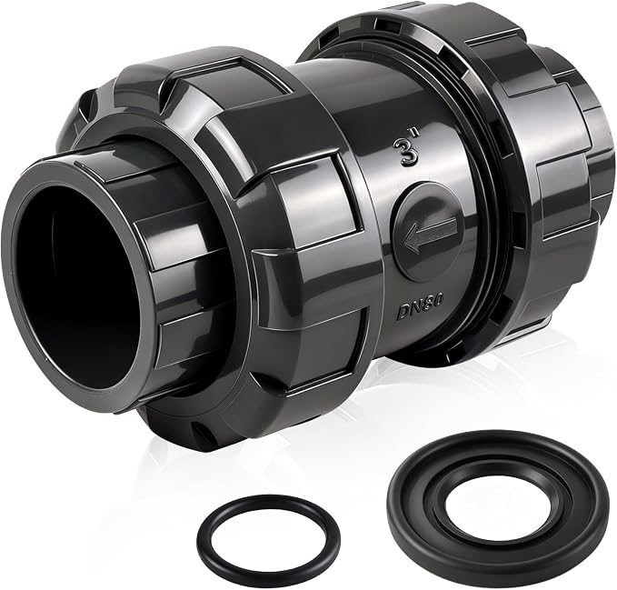 3" PVC True Union Check Valve, Sch 80 Full Port Slip Socket Ball Check Valve by Boltigen