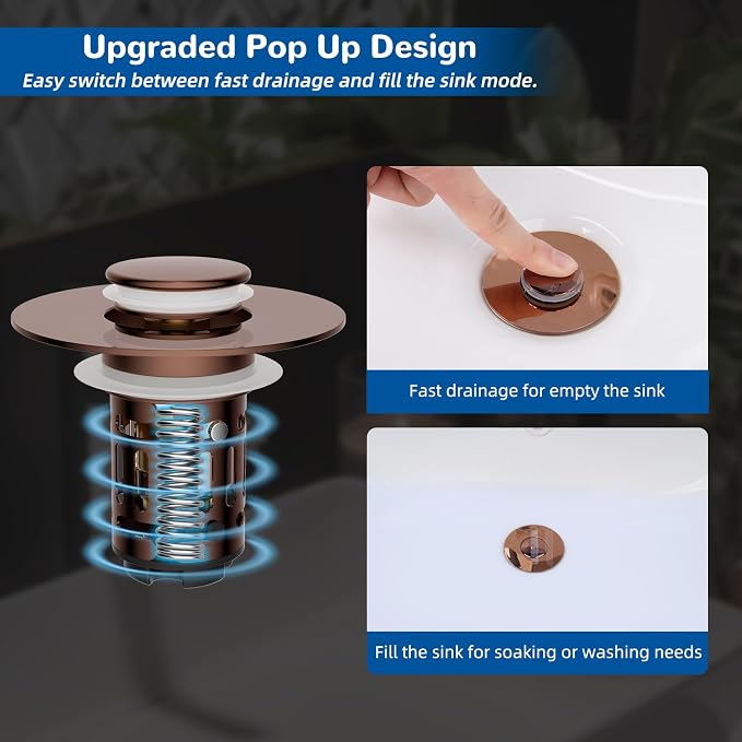 Hibbent Upgraded 3 in 1 Bathroom Sink Drain Strainer, Pop Up Stopper - Image 5