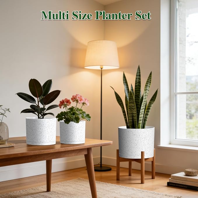 Plant Pots, 10/9/8 Inch 3 Pack Cylindrical Flower Pots - Image 6