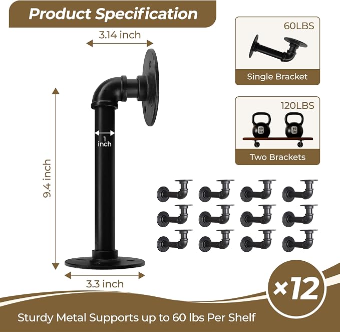 Industrial L Pipe Shelf Brackets - Image 3