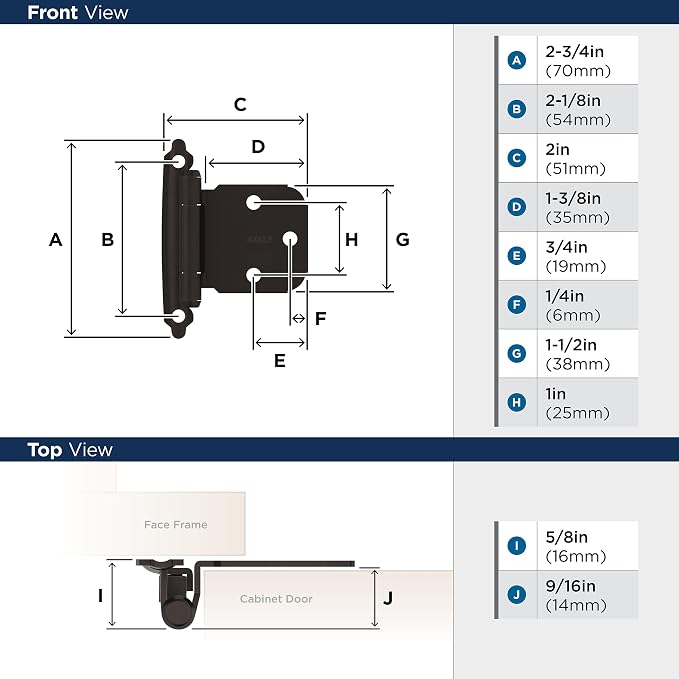 Amerock 1 Pair Variable Overlay Oil-Rubbed Bronze Face Mount Cabinet Hinge | - Image 3