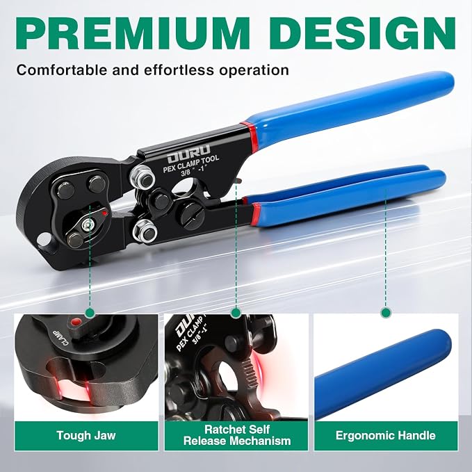 OURU PEX Crimping Tool Kit, Cinch & Remove, 3/8" to 1", - Image 4