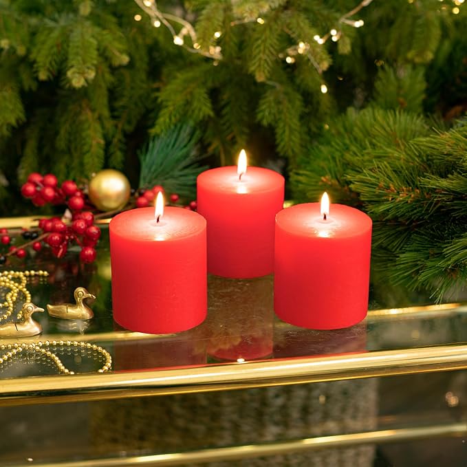 3x3 Inch Red Pillar Candles Set of 3 - Image 7