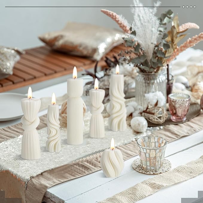 Threlaco 6 Pcs Ribbed Pillar Candles Modern Aesthetic Ribbed Decorative Candle - Image 6