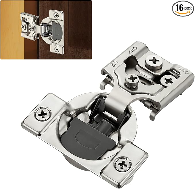 Satin Nickel Cabinet Hinges, 1/2 Inch Overlay, 16 Pack | Stainless Steel Build by HomeExpert