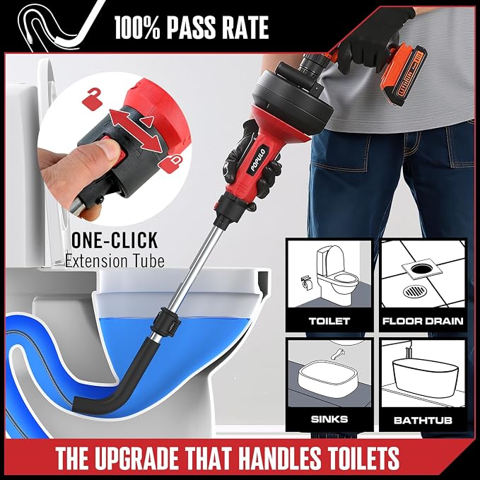POPULO 17FT Auto Feed Drain Snake, Upgraded Toliet Auger - Image 2