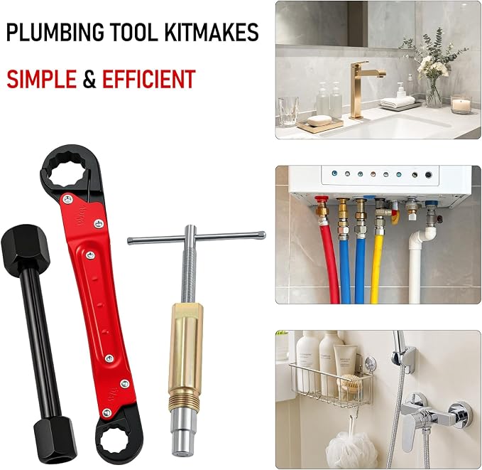 Angle Stop Wrench Kit, 1/2" Compression Sleeve Puller, Pro Plumber Wrench | - Image 6