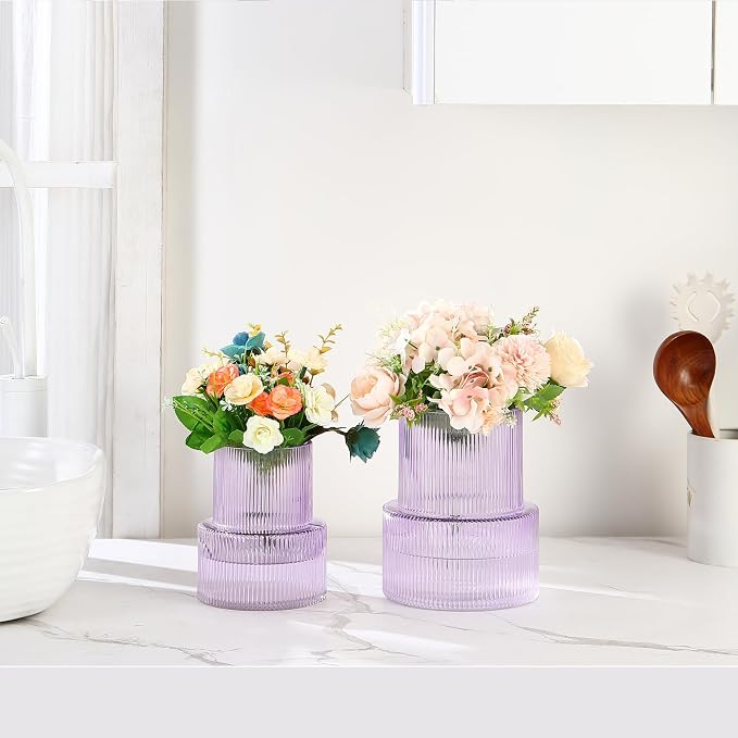 Ribbed Glass Vases for Bouquet, Modern Vase for Living Room, Coffe Table - Image 4