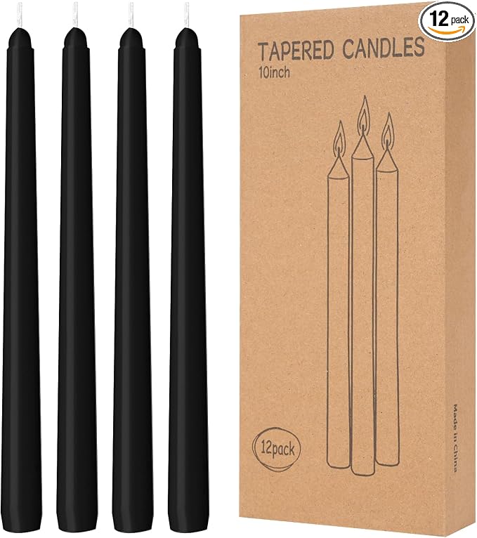12 Pack Black Taper Candles 10 inch by LYOBATHLLC