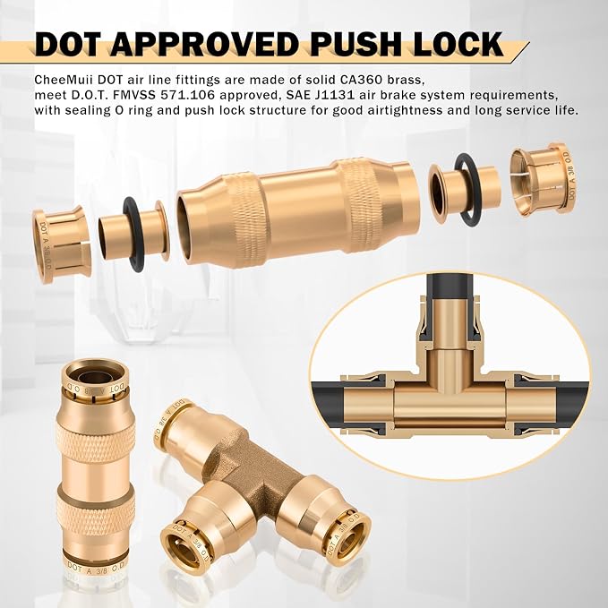 CheeMuii 60 Pcs Brass DOT Air Line Fittings Kit DOT Push to Connect Fitting | - Image 4