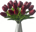 Mandy's 20pcs Artificial Burgundy Tulips | 13.5 Inch Lifelike PU Tulips Faux by Mandys
