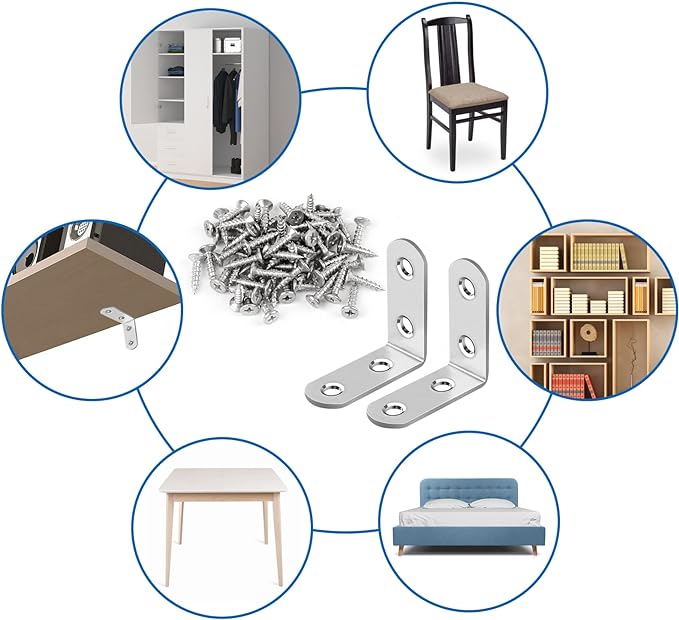 16 Pcs L Bracket Stainless Steel Corner Brace Sets, 90 Degree Right Angle - Image 6