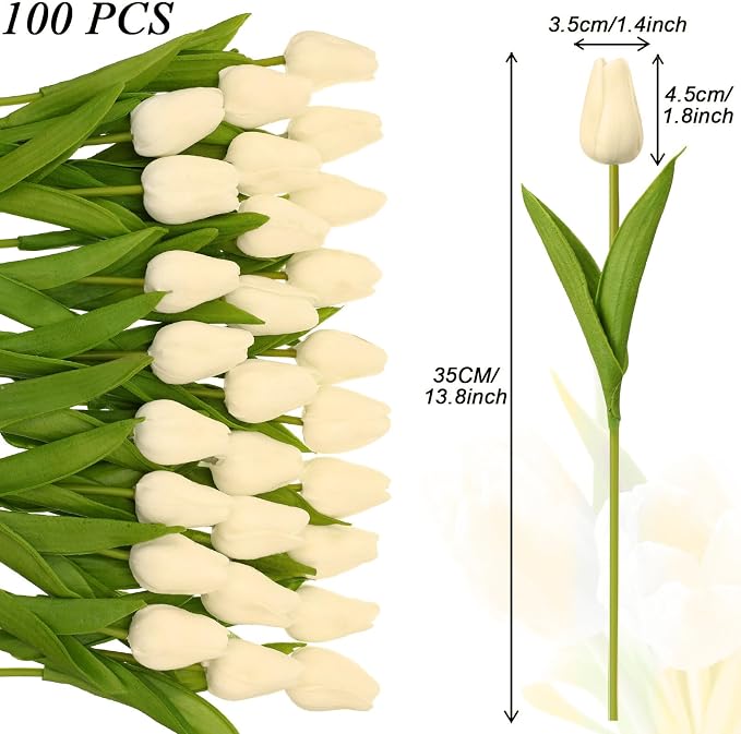 Janinka 100pcs Artificial Tulip Flowers Fake PU Tulips Faux Latex Bouquet - Image 2