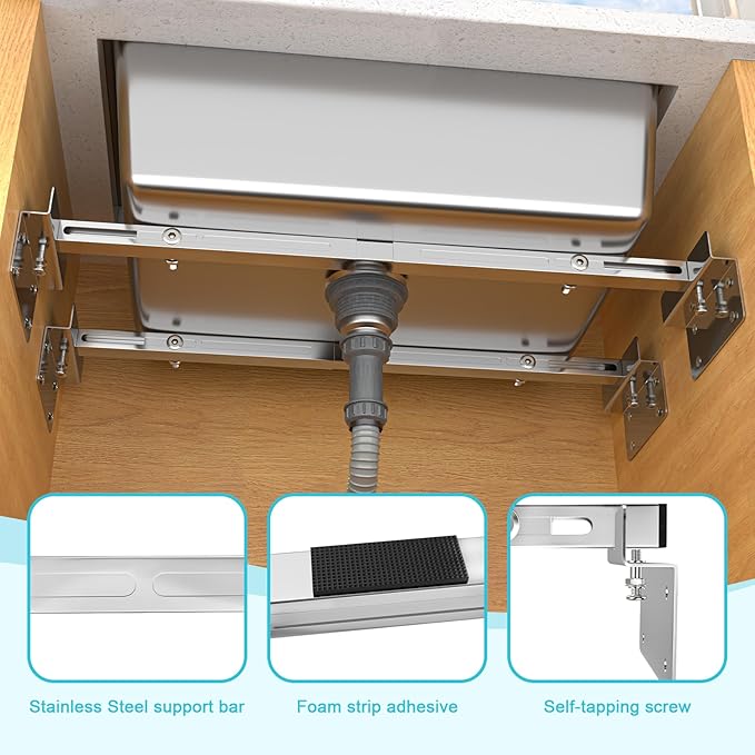 71-100cm Undermount Sink Brackets Kit, Adjustable Stainless Steel Support - Image 5