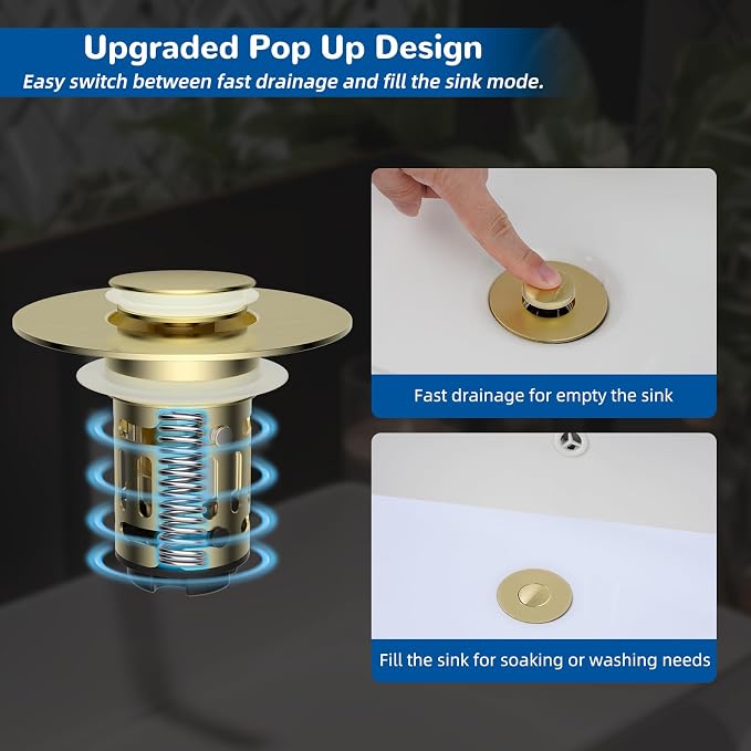 Hibbent Upgraded 3 in 1 Bathroom Sink Drain Strainer, Pop Up Stopper - Image 6