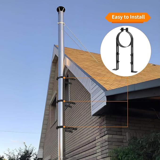 4 Inch Chimney Pipe Support Bracket, Adjustable Vent Wall Strap, Stainless - Image 5