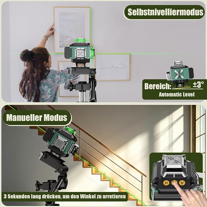 16 Lines Laser 360 Level Self Leveling, 130Ft 4x360° Green Cross Line laser - Image 3