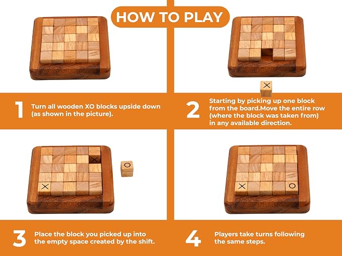 BSIRI Pushing Me Wooden Tic Tac Toe Game- Tabletop Board Games - Image 5