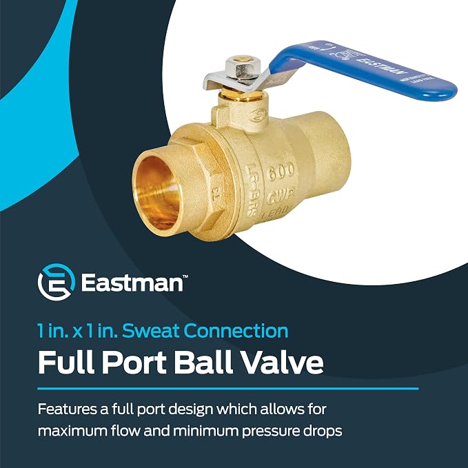 Eastman Heavy Duty Full Port Brass Ball Valve, 1 in Sweat x 1 in Sweat - Image 2