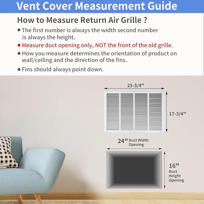 Howeall 24"W x 16"H Steel Return Air Grille, Air Return Vent Cover - Image 5