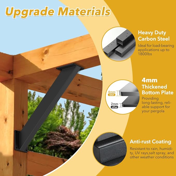 8 Pcs Pergola Brackets 4"x 4", Heavy Duty 45 Degree Angle Support Bracket - Image 3