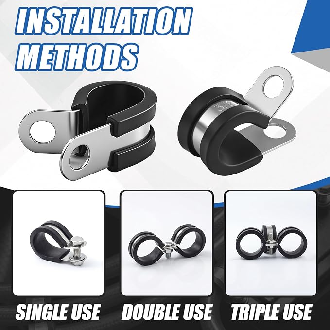 50 Pcs 3/8 Inch Cable Clamps Stainless Steel Pipe Clamps Holder Rubber Coated - Image 4