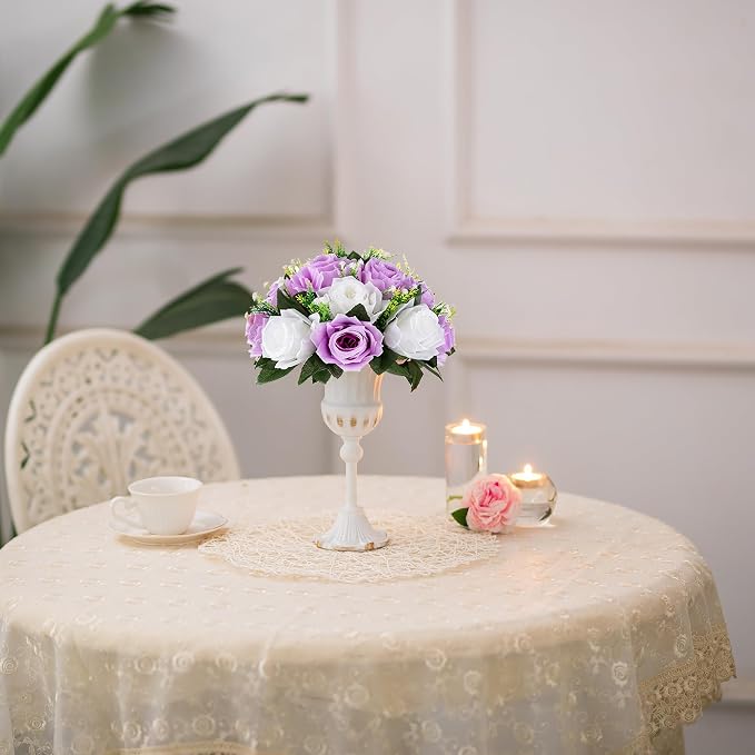 BLOSMON Purple Flowers Ball for Centerpieces: 6 Pcs Fake Lilac White Roses - Image 6