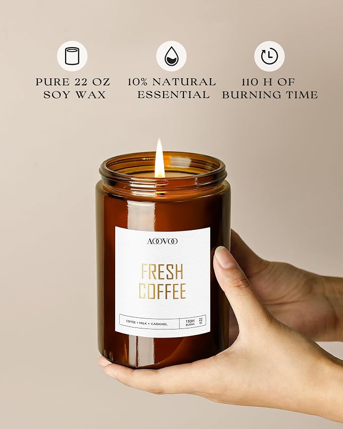 AOOVOO Fresh Coffee Candles - 22 oz Scented Candles - Image 3