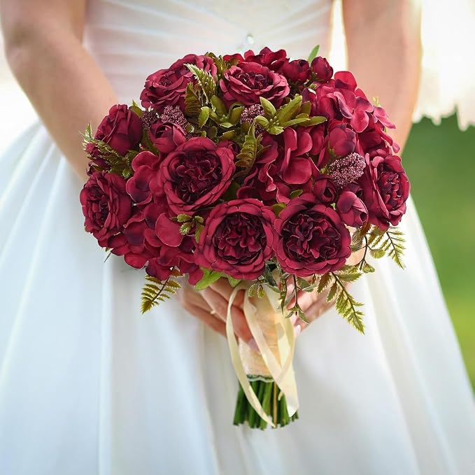 4 Packs Peonies Artificial Flowers Burgundy Silk Flowers Artificial Peonies | - Image 5